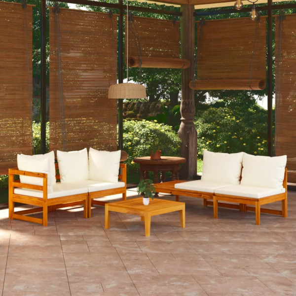 Conjunto de móveis de jardim 4 peças com almofadas em madeira de acácia creme D