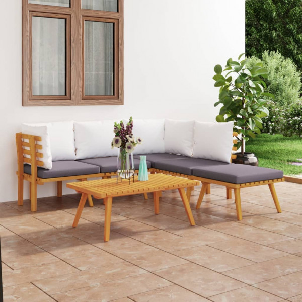 Mobiliário de jardim 6 peças com almofadas madeira maciça de acacia D