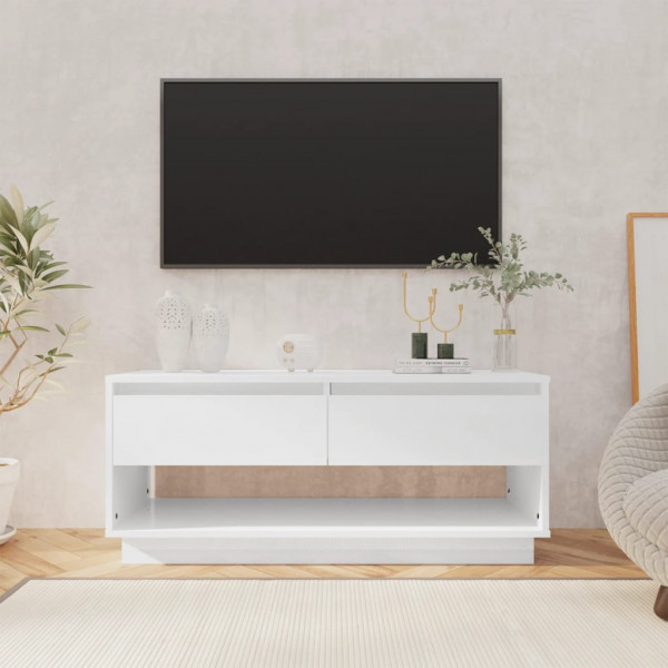 Mueble para TV madera contrachapada blanco brillo 102x41x44 cm D