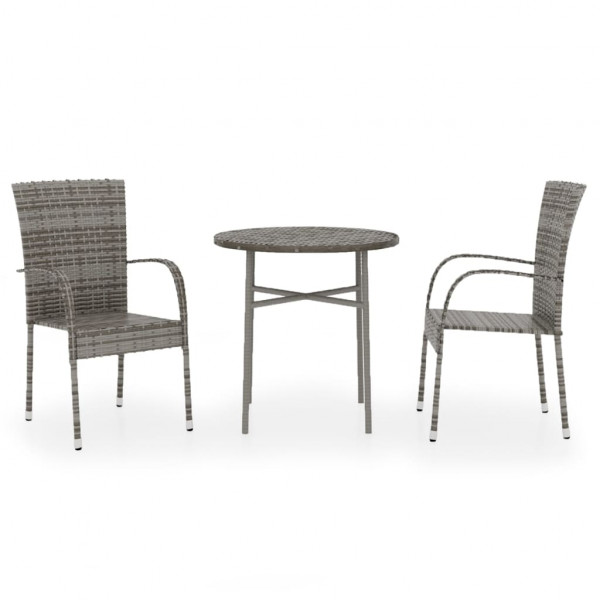 Juego de comedor para jardín 3 piezas ratán sintético gris D