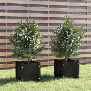 Jardineras 2 uds madera maciza de pino negra 31x31x31 cm D