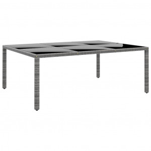 Mesa jardín vidrio templado ratán sintético gris 200x150x75 cm D