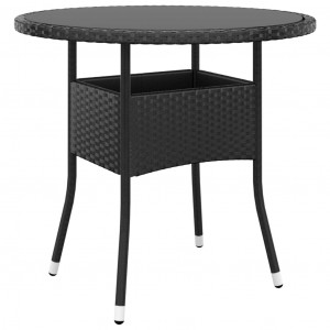 Mesa de jardín vidrio templado ratán sintético negro Ø80x75 cm D