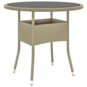 Mesa de jardín vidrio templado ratán sintético beige Ø80x75 cm D