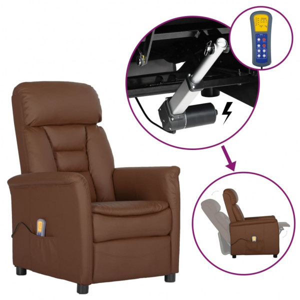 Sillón de masaje reclinable eléctrico cuero sintético marrón Sillón de masaje reclinable eléctrico cuero sintético marrón D