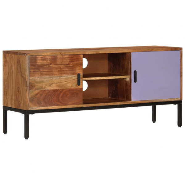 Mueble TV madera maciza acacia marrón miel y gris 110x30x50 cm D