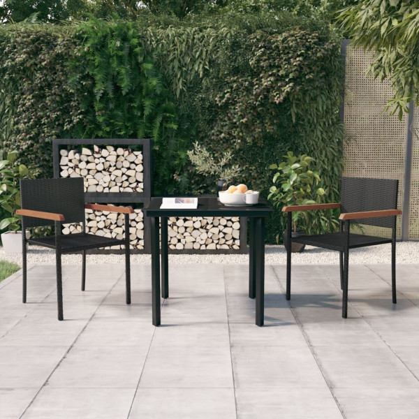 Juego de comedor de jardín 3 piezas negro Juego de comedor de jardín 3 piezas negro D