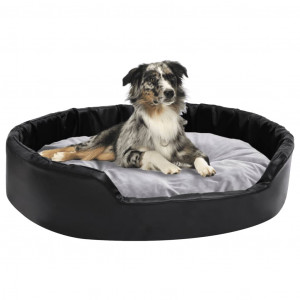 Cama para cachorro em pelúcia e couro sintético preto cinza 90x79x20 cm D