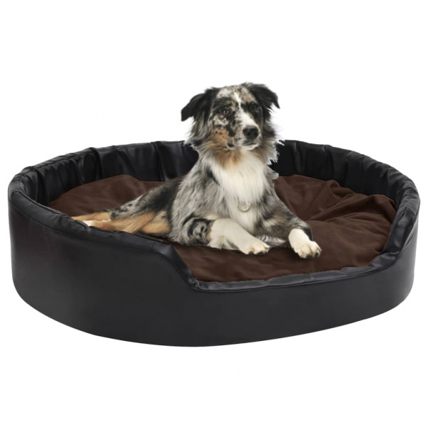 Cama de perros felpa y cuero sintético negro marrón 99x89x21 cm D