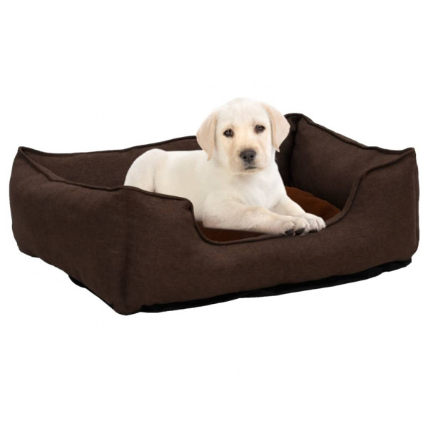 Cama de perro de felpa apariencia de lino marrón 85.5x70x23 cm D