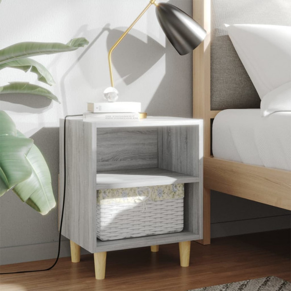 Mesita de noche con patas madera maciza gris Sonoma 40x30x50 cm Mesita de noche con patas madera maciza gris Sonoma 40x30x50 cm D