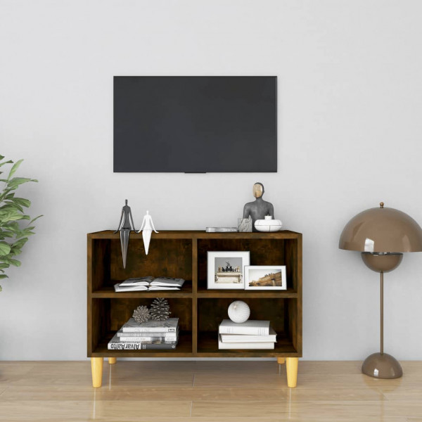 Mueble de TV patas de madera maciza roble ahumado 69.5x30x50 cm D