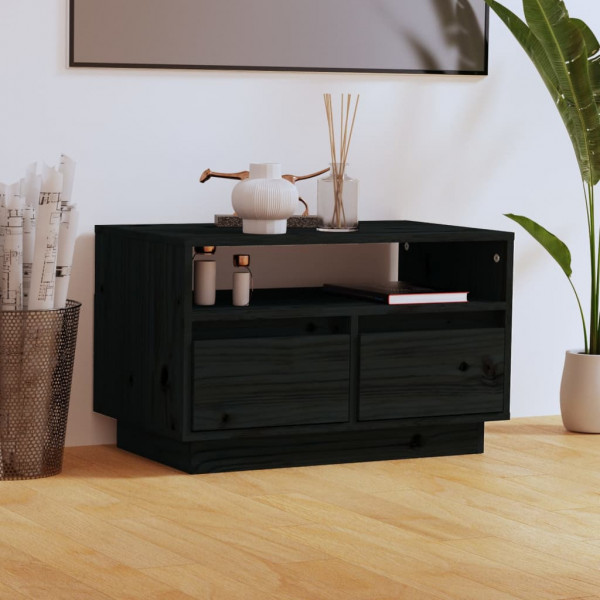 Mueble de TV de madera maciza de pino negro 60x35x37 cm D