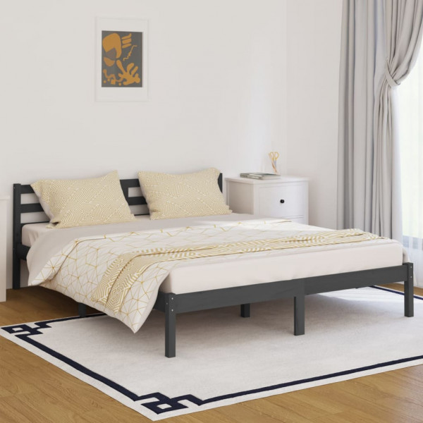 Estrutura de cama em madeira de pinho maciça cinza 160x200 cm D