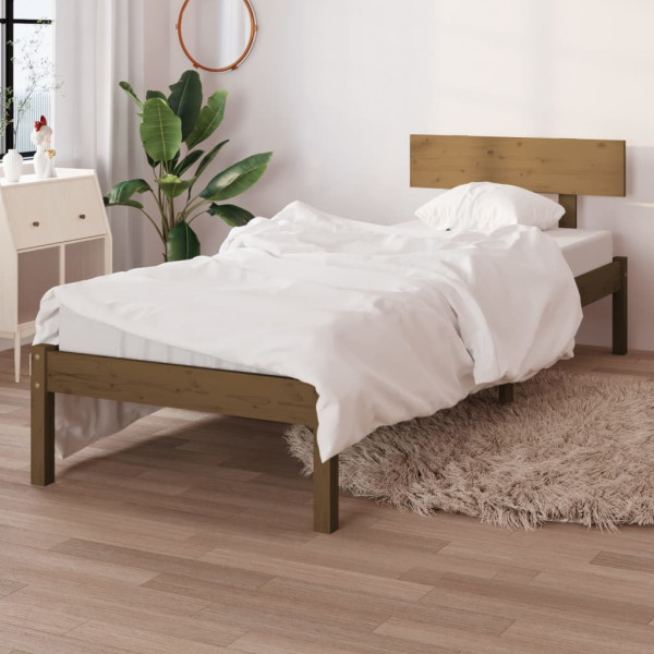 Estructura cama madera pino pequeña individual marrón 90x190 cm D