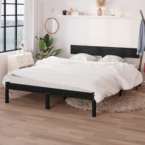 Estructura de cama madera maciza de pino negra 140x200 cm D