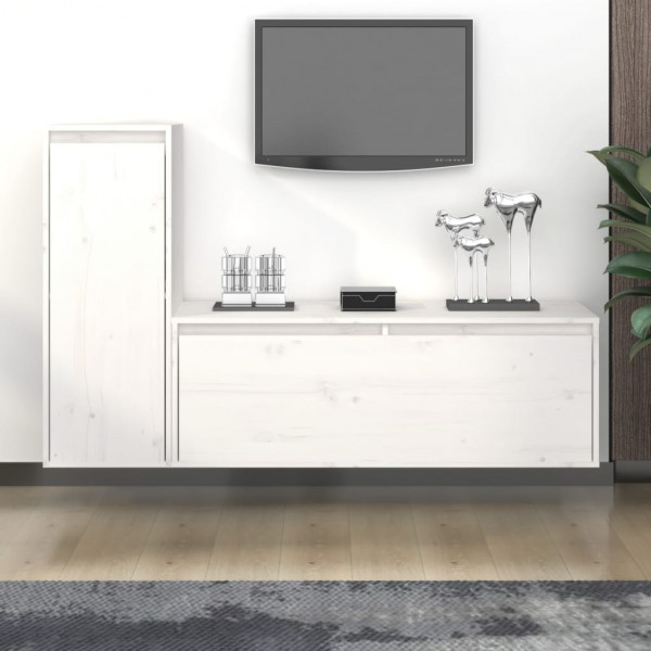 Móveis de TV 2 peças em madeira maciça de pinho branco D
