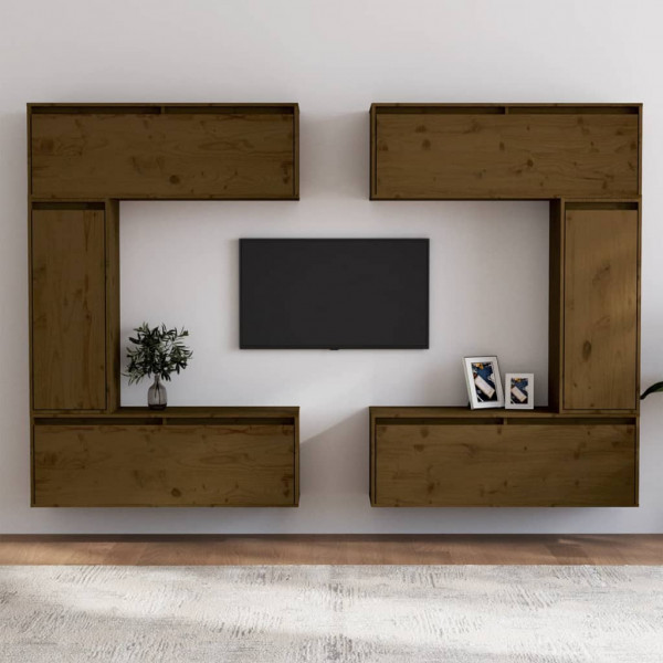 Móveis de TV 6 peças em madeira maciça de pinho castanho mel D