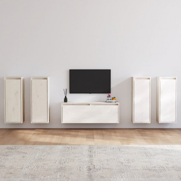 Móveis de televisão 5 peças madeira maciça de pinho branco D