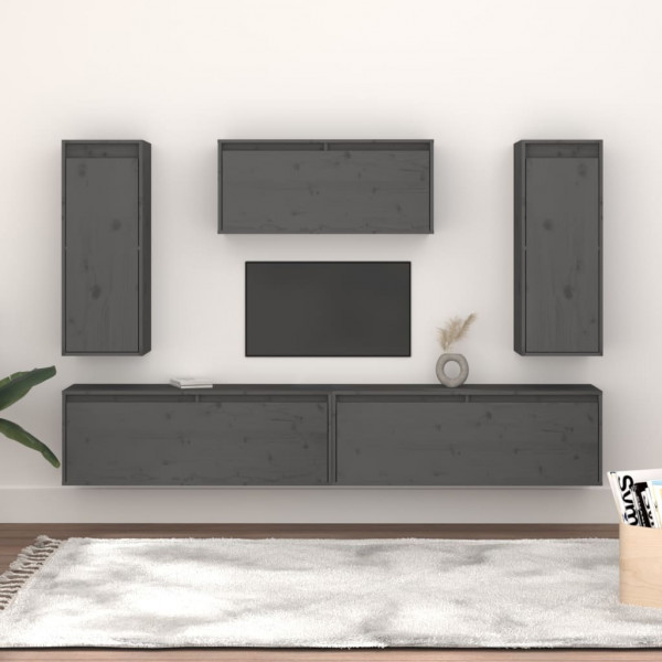Muebles para TV 5 piezas madera maciza de pino gris D