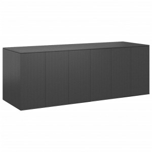 Baú para almofadas de jardim rattan PE preto 291x100,5x104 cm D