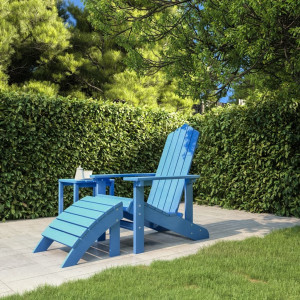 Silla de jardín Adirondack con reposapiés HDPE azul aguamarina D