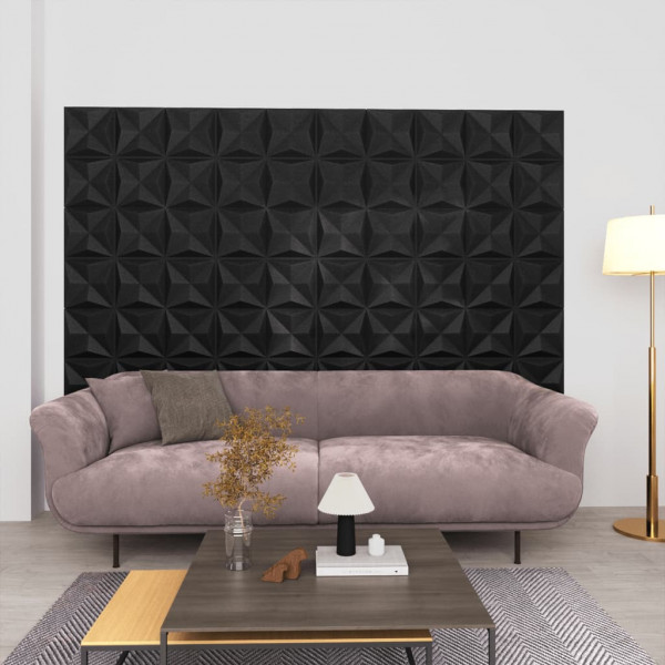Paneles de pared 3D 12 unidades 50x50 cm negro origami 3 m² D