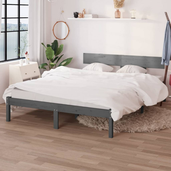 Estrutura de cama em madeira de pinho maciça cinza 160x200 cm D