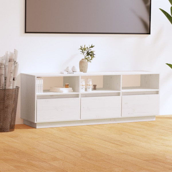 Mueble de TV de madera maciza de pino blanco 140x37x50 cm D
