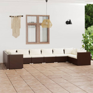 Set muebles de jardín 10 pzas y cojines ratán sintético marrón D