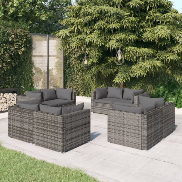 Conjunto de móveis de jardim de 8 peças e almofadas de vime sintético cinza D