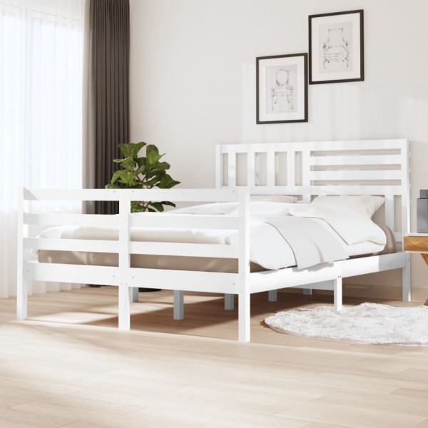 Estrutura de cama madeira maciça branca 5FT 150x200 cm D