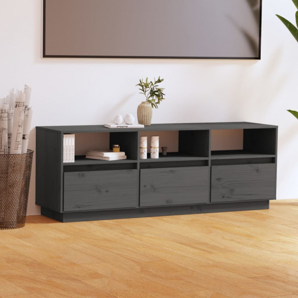 Mueble de TV de madera maciza de pino gris 140x37x50 cm D