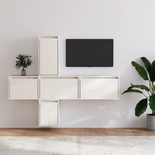 Muebles para TV 5 piezas madera maciza de pino blanco D