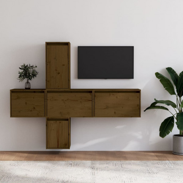 Muebles para TV 5 piezas madera maciza de pino marrón miel D