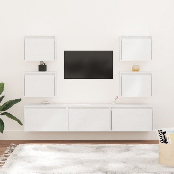 Muebles para TV 7 piezas madera maciza de pino blanco D