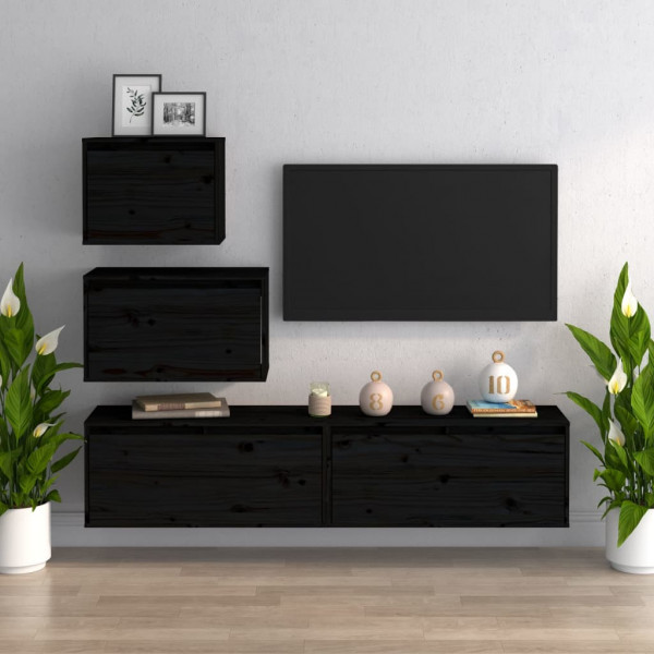 Muebles para TV 4 piezas madera maciza de pino negro D