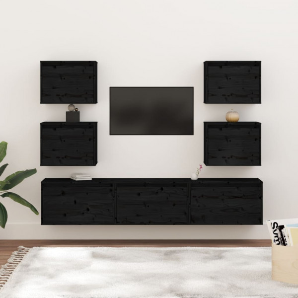 Móveis de TV 7 peças em madeira maciça de pinho preto D
