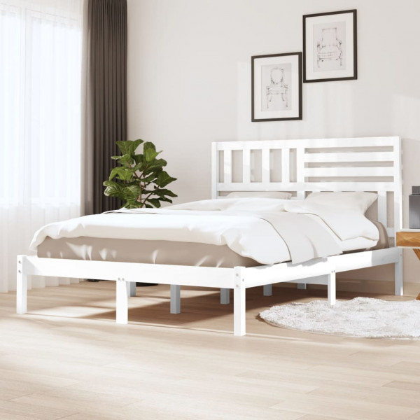 Estructura de cama de madera de pino maciza blanca 140x200 cm D