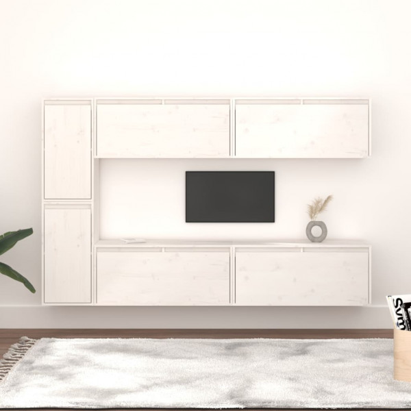 Muebles para TV 6 piezas madera maciza de pino blanco D