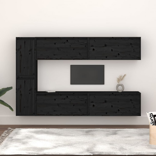 Móveis para TV 6 peças madeira maciça de pinho preto D