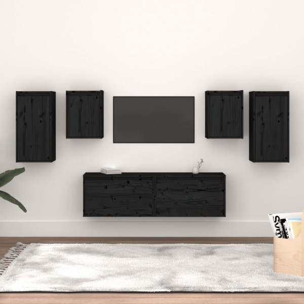 Muebles para TV 6 piezas madera maciza de pino negro D