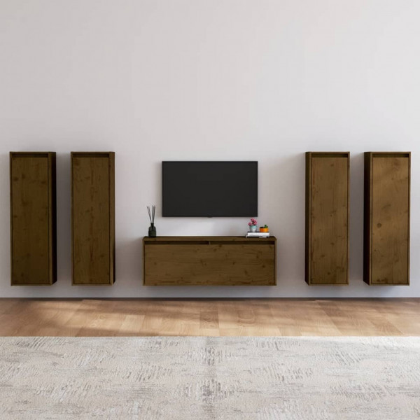 Muebles para TV 5 piezas madera maciza de pino marrón miel D