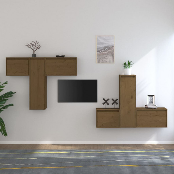Muebles para TV 6 piezas madera maciza de pino marrón miel D