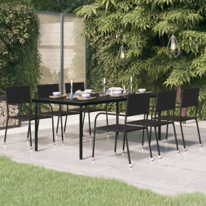 Mesa de comedor para jardín acero y vidrio negro 200x100x74 cm D