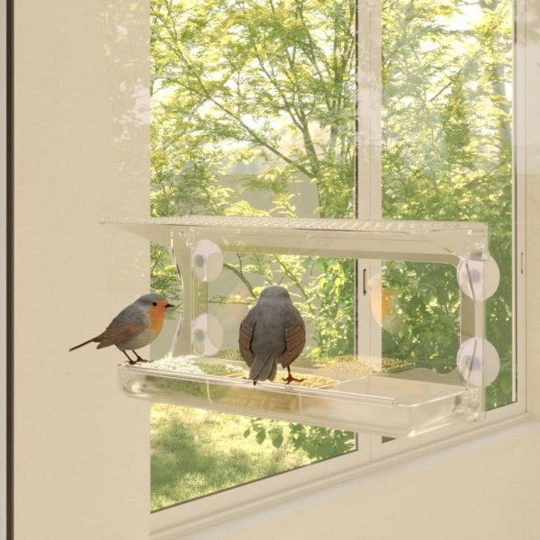 Comedero de pájaros para ventanas 2 uds acrílico 30x12x15 cm D