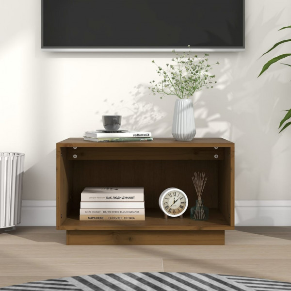 Mueble de TV madera maciza de pino marrón miel 60x35x35 cm D