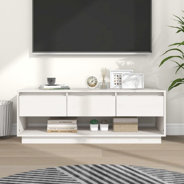Mueble de TV de madera maciza de pino blanco 110.5x34x40 cm D