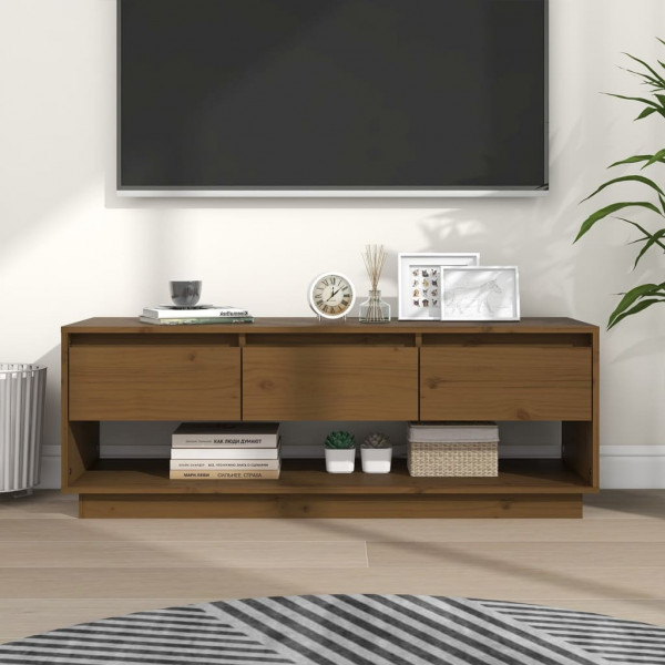 Móvel TV em madeira maciça de pinho castanho mel 110,5x34x40 cm D