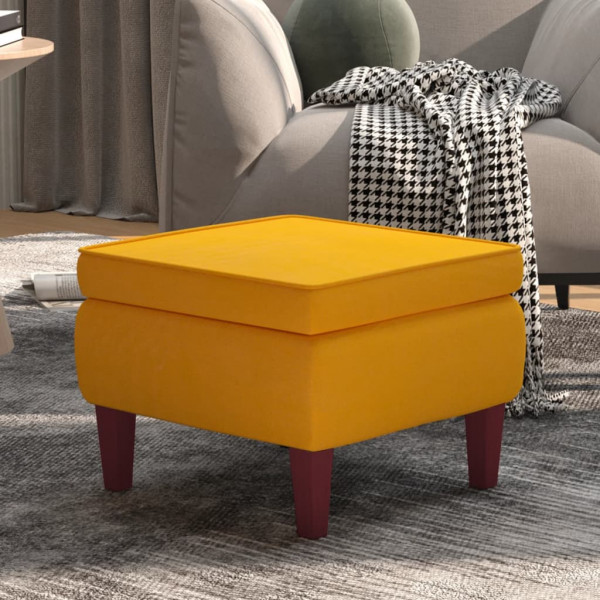 Taburete con patas de madera terciopelo amarillo D